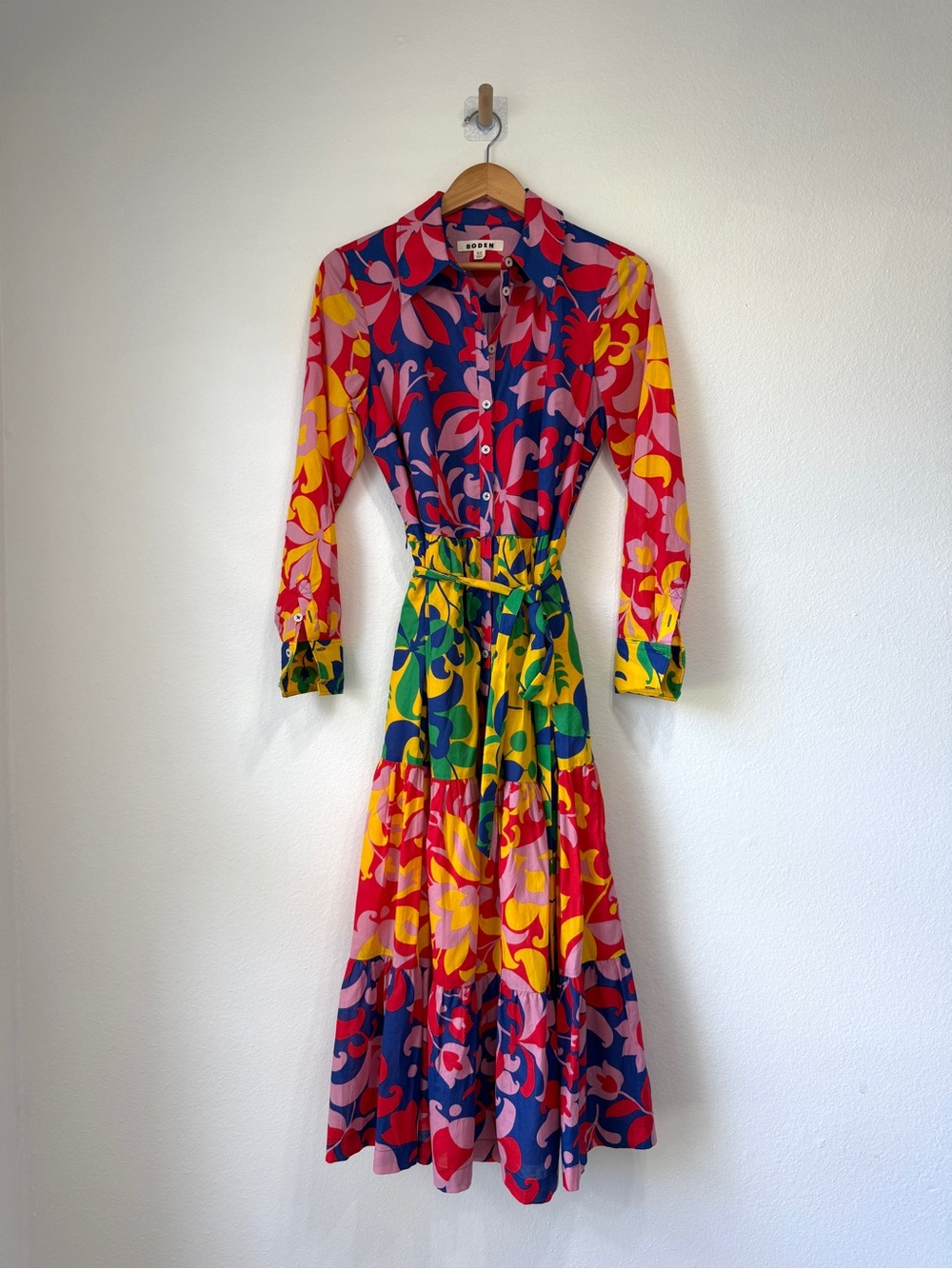 Boden Multicolor Floral Print Tiered Midi Shirt Dress US 8R - Picture 3 of 6